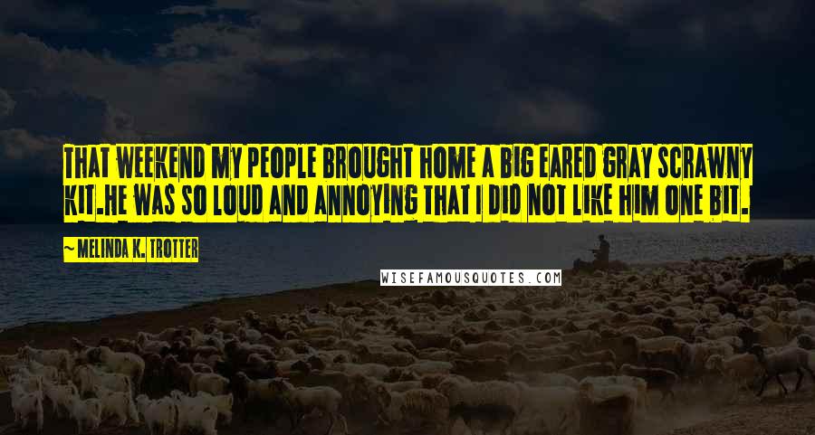 Melinda K. Trotter Quotes: That weekend my people brought home a big eared gray scrawny kit.He was so loud and annoying that I did not like him one bit.