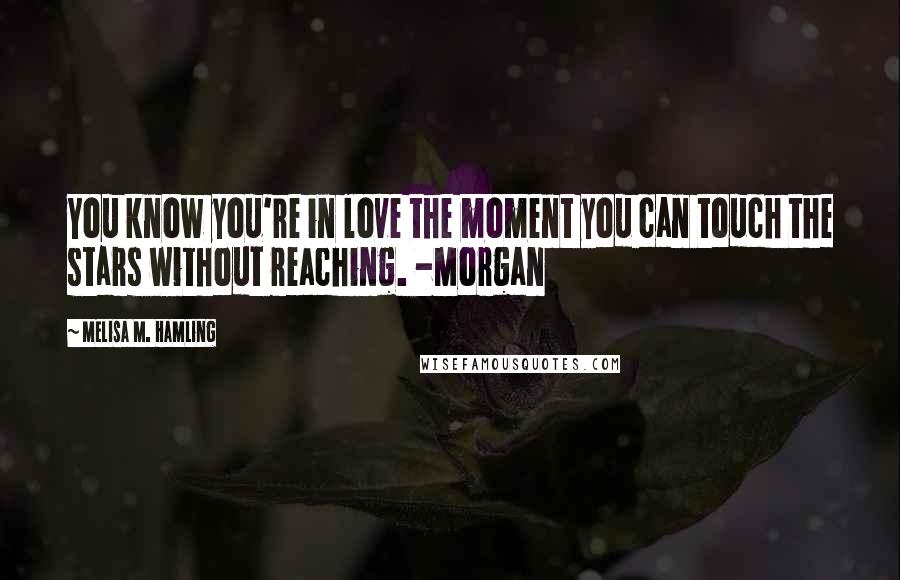 Melisa M. Hamling Quotes: You know you're in love the moment you can touch the stars without reaching. -Morgan