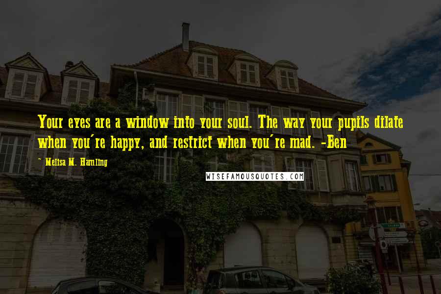 Melisa M. Hamling Quotes: Your eyes are a window into your soul. The way your pupils dilate when you're happy, and restrict when you're mad. -Ben