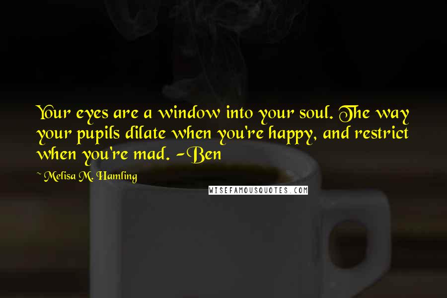 Melisa M. Hamling Quotes: Your eyes are a window into your soul. The way your pupils dilate when you're happy, and restrict when you're mad. -Ben