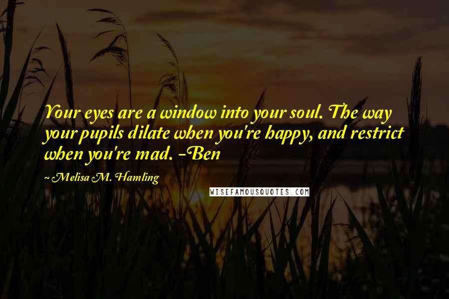 Melisa M. Hamling Quotes: Your eyes are a window into your soul. The way your pupils dilate when you're happy, and restrict when you're mad. -Ben