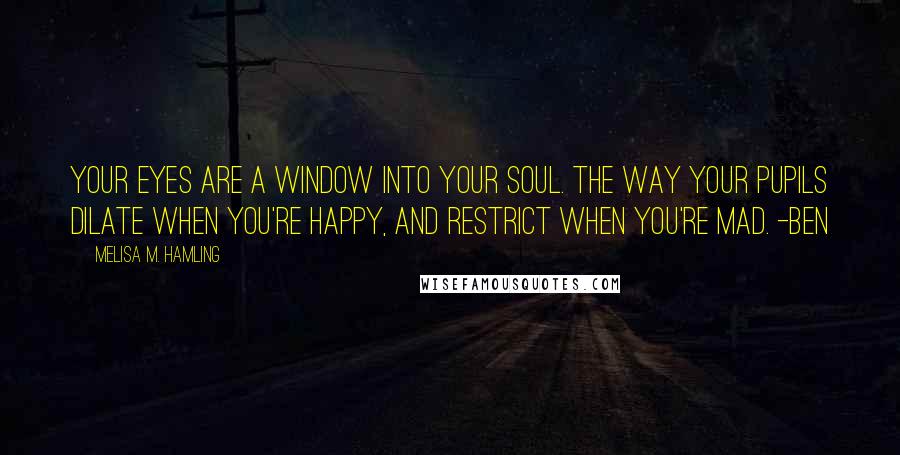 Melisa M. Hamling Quotes: Your eyes are a window into your soul. The way your pupils dilate when you're happy, and restrict when you're mad. -Ben