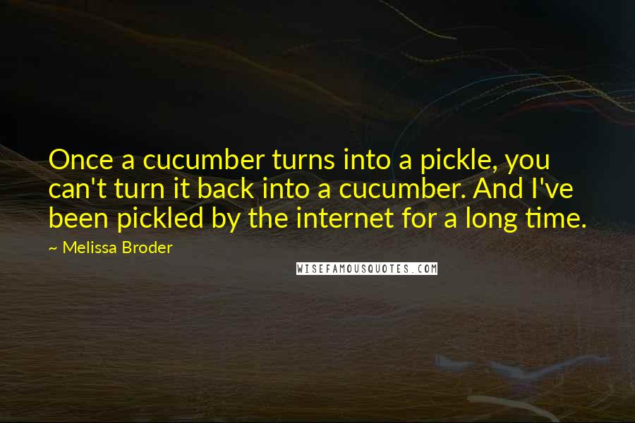 Melissa Broder Quotes: Once a cucumber turns into a pickle, you can't turn it back into a cucumber. And I've been pickled by the internet for a long time.