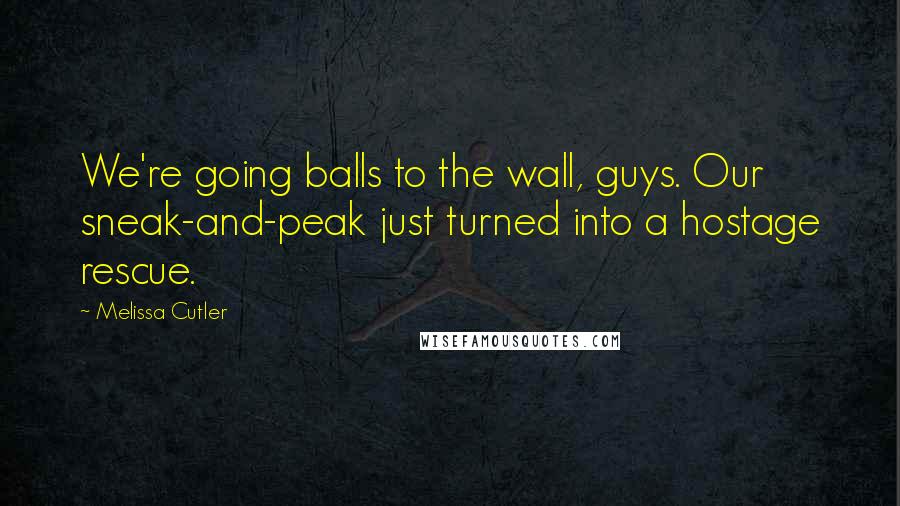 Melissa Cutler Quotes: We're going balls to the wall, guys. Our sneak-and-peak just turned into a hostage rescue.