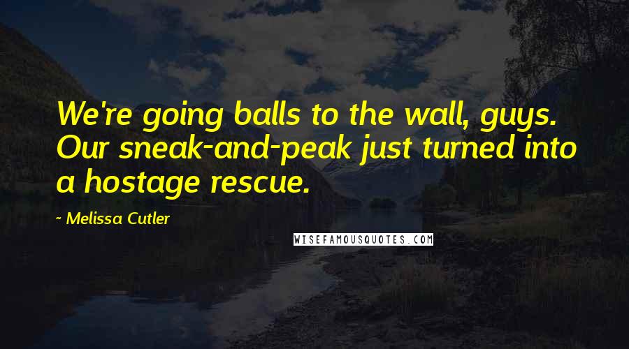 Melissa Cutler Quotes: We're going balls to the wall, guys. Our sneak-and-peak just turned into a hostage rescue.