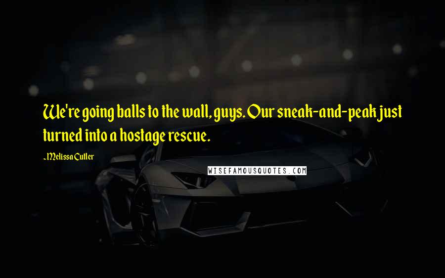 Melissa Cutler Quotes: We're going balls to the wall, guys. Our sneak-and-peak just turned into a hostage rescue.