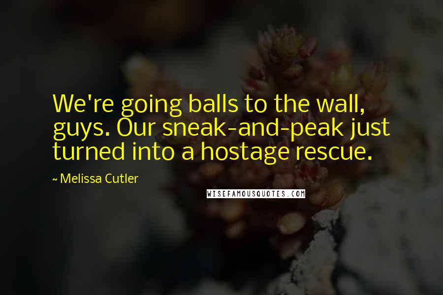 Melissa Cutler Quotes: We're going balls to the wall, guys. Our sneak-and-peak just turned into a hostage rescue.