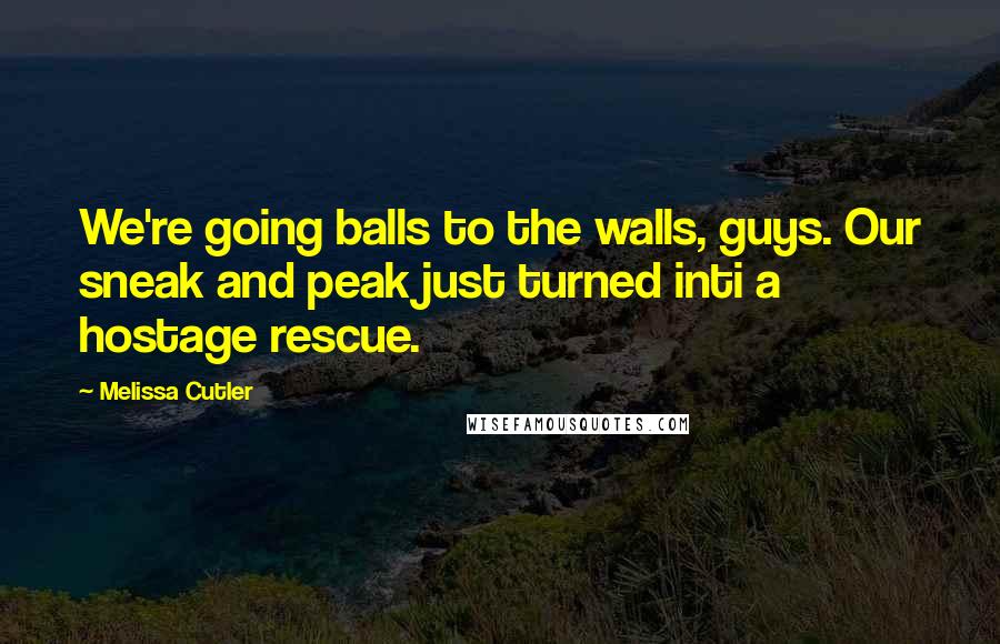 Melissa Cutler Quotes: We're going balls to the walls, guys. Our sneak and peak just turned inti a hostage rescue.