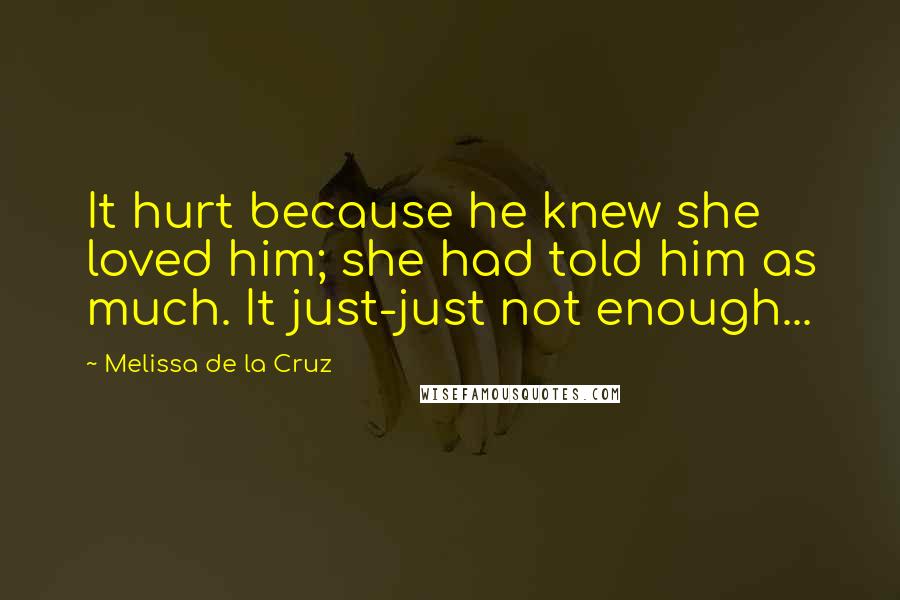 Melissa De La Cruz Quotes: It hurt because he knew she loved him; she had told him as much. It just-just not enough...