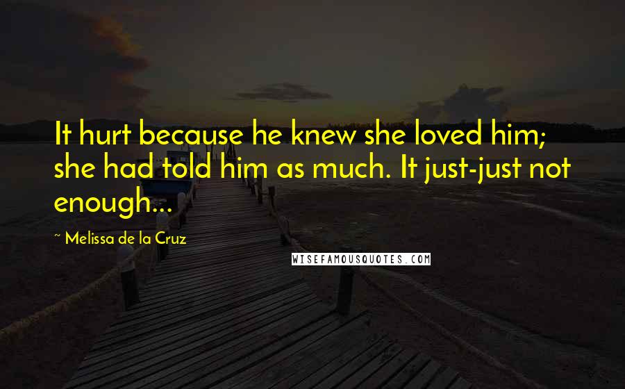 Melissa De La Cruz Quotes: It hurt because he knew she loved him; she had told him as much. It just-just not enough...