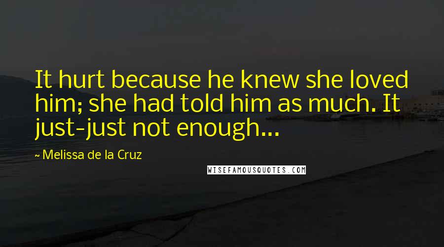 Melissa De La Cruz Quotes: It hurt because he knew she loved him; she had told him as much. It just-just not enough...