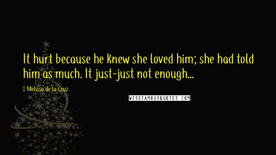 Melissa De La Cruz Quotes: It hurt because he knew she loved him; she had told him as much. It just-just not enough...