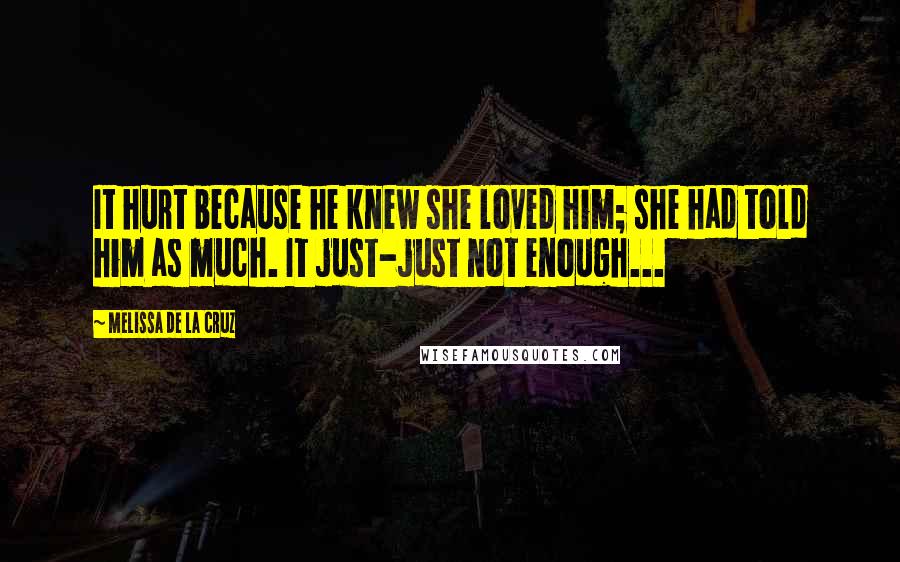 Melissa De La Cruz Quotes: It hurt because he knew she loved him; she had told him as much. It just-just not enough...