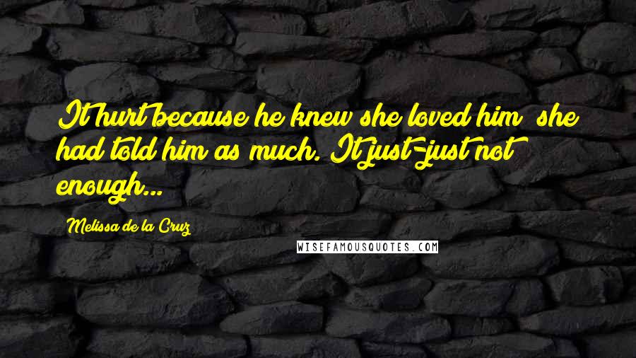 Melissa De La Cruz Quotes: It hurt because he knew she loved him; she had told him as much. It just-just not enough...