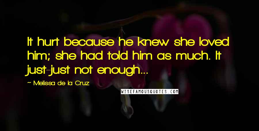 Melissa De La Cruz Quotes: It hurt because he knew she loved him; she had told him as much. It just-just not enough...
