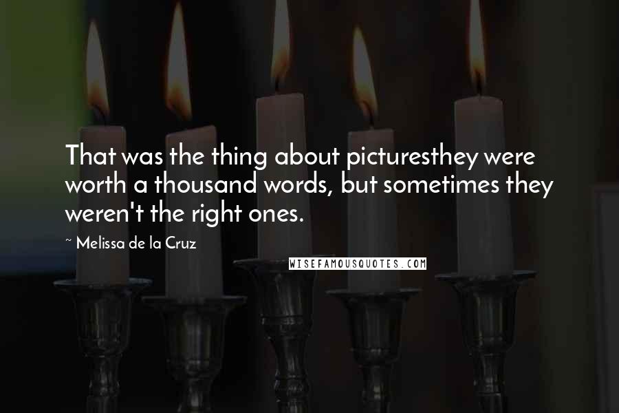 Melissa De La Cruz Quotes: That was the thing about picturesthey were worth a thousand words, but sometimes they weren't the right ones.