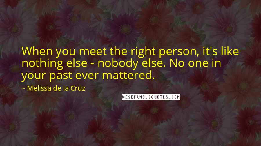 Melissa De La Cruz Quotes: When you meet the right person, it's like nothing else - nobody else. No one in your past ever mattered.