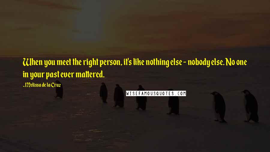 Melissa De La Cruz Quotes: When you meet the right person, it's like nothing else - nobody else. No one in your past ever mattered.