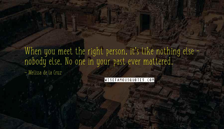 Melissa De La Cruz Quotes: When you meet the right person, it's like nothing else - nobody else. No one in your past ever mattered.