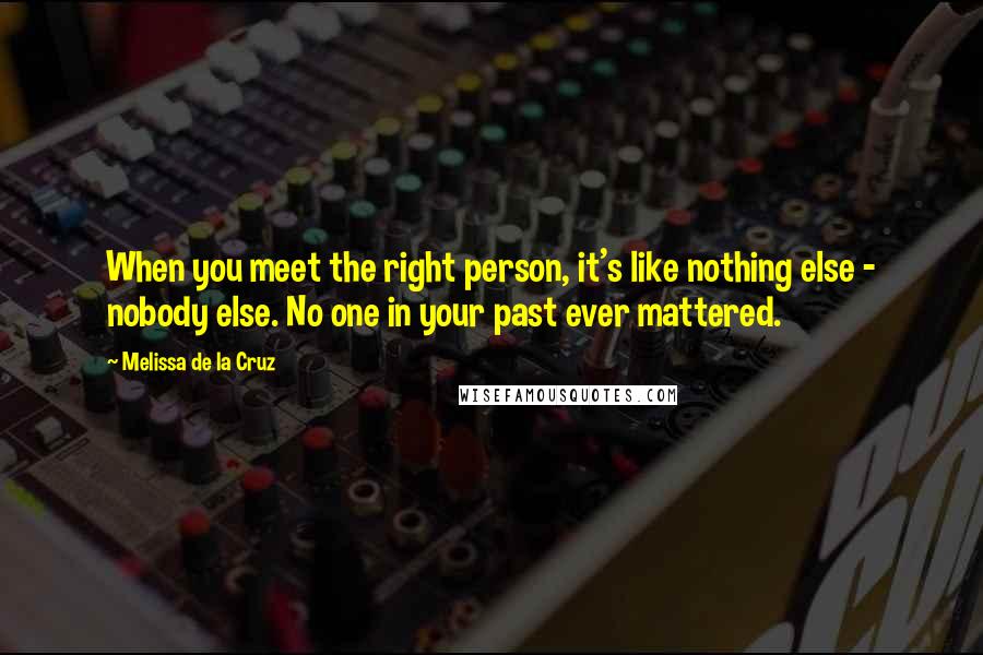 Melissa De La Cruz Quotes: When you meet the right person, it's like nothing else - nobody else. No one in your past ever mattered.