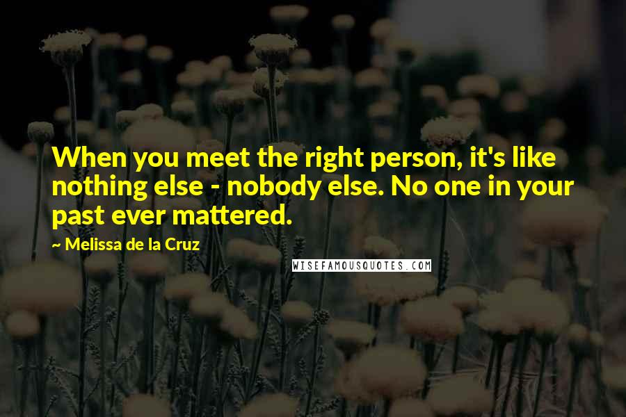 Melissa De La Cruz Quotes: When you meet the right person, it's like nothing else - nobody else. No one in your past ever mattered.