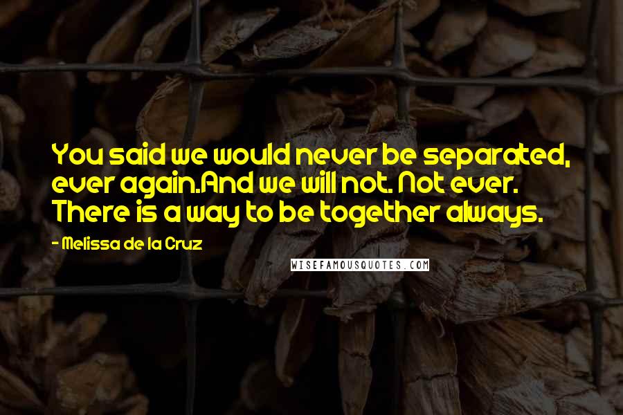 Melissa De La Cruz Quotes: You said we would never be separated, ever again.And we will not. Not ever. There is a way to be together always.