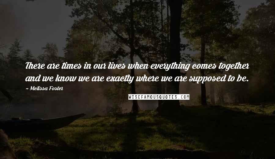 Melissa Foster Quotes: There are times in our lives when everything comes together and we know we are exactly where we are supposed to be.