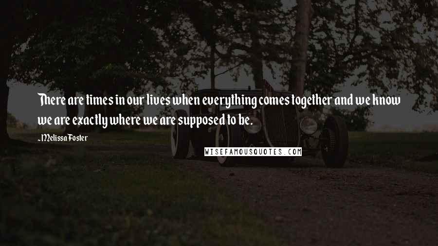 Melissa Foster Quotes: There are times in our lives when everything comes together and we know we are exactly where we are supposed to be.