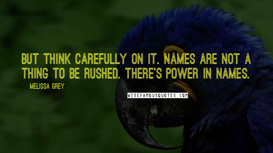 Melissa Grey Quotes: But think carefully on it. Names are not a thing to be rushed. There's power in names.