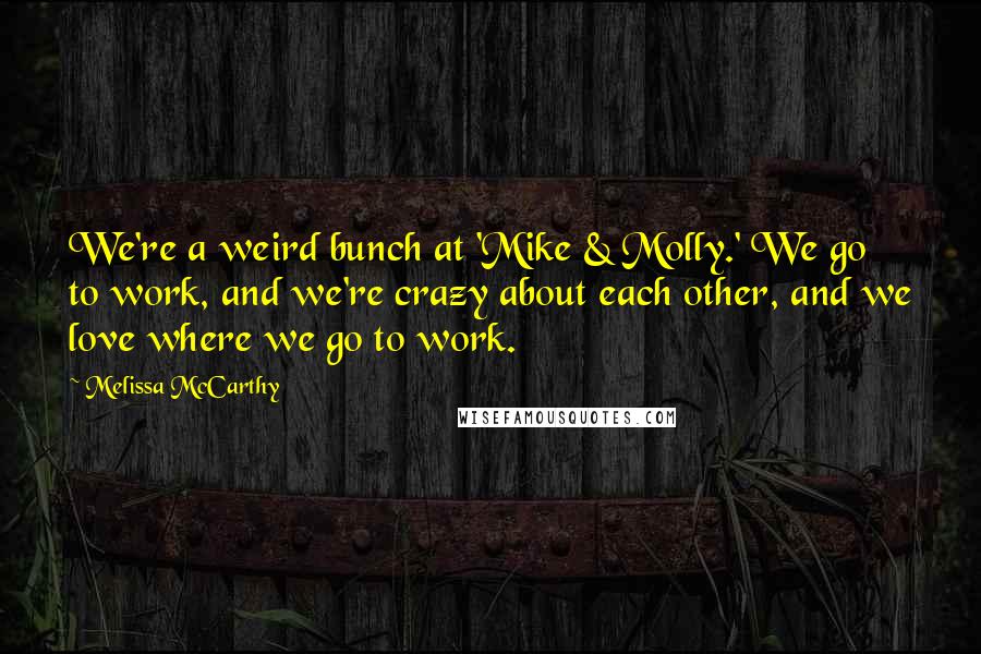 Melissa McCarthy Quotes: We're a weird bunch at 'Mike & Molly.' We go to work, and we're crazy about each other, and we love where we go to work.