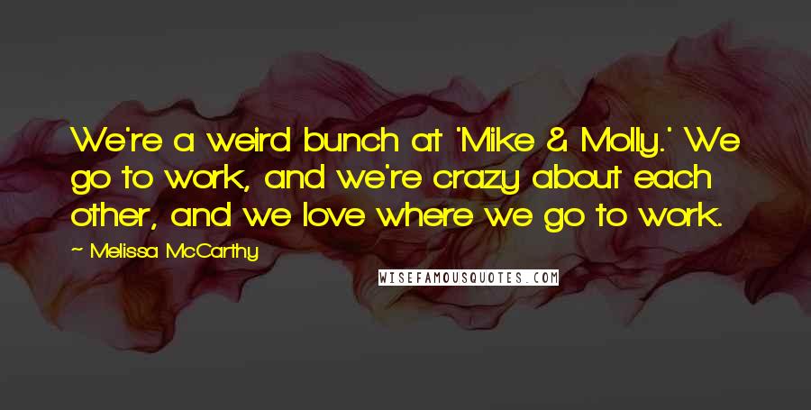 Melissa McCarthy Quotes: We're a weird bunch at 'Mike & Molly.' We go to work, and we're crazy about each other, and we love where we go to work.