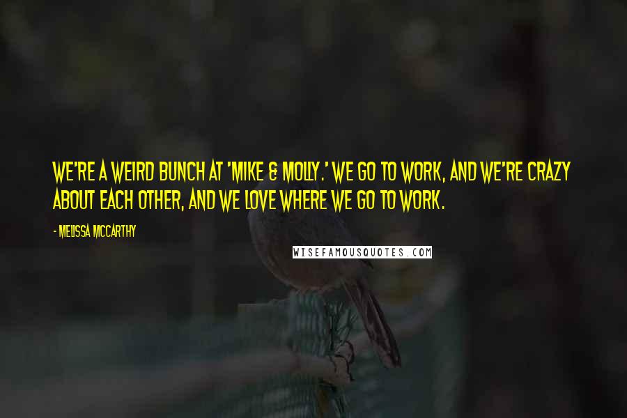 Melissa McCarthy Quotes: We're a weird bunch at 'Mike & Molly.' We go to work, and we're crazy about each other, and we love where we go to work.