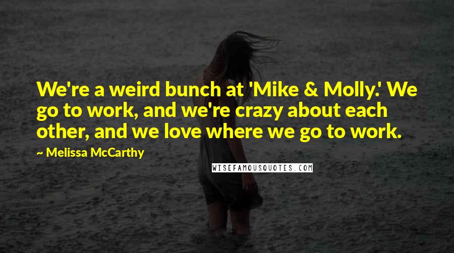 Melissa McCarthy Quotes: We're a weird bunch at 'Mike & Molly.' We go to work, and we're crazy about each other, and we love where we go to work.