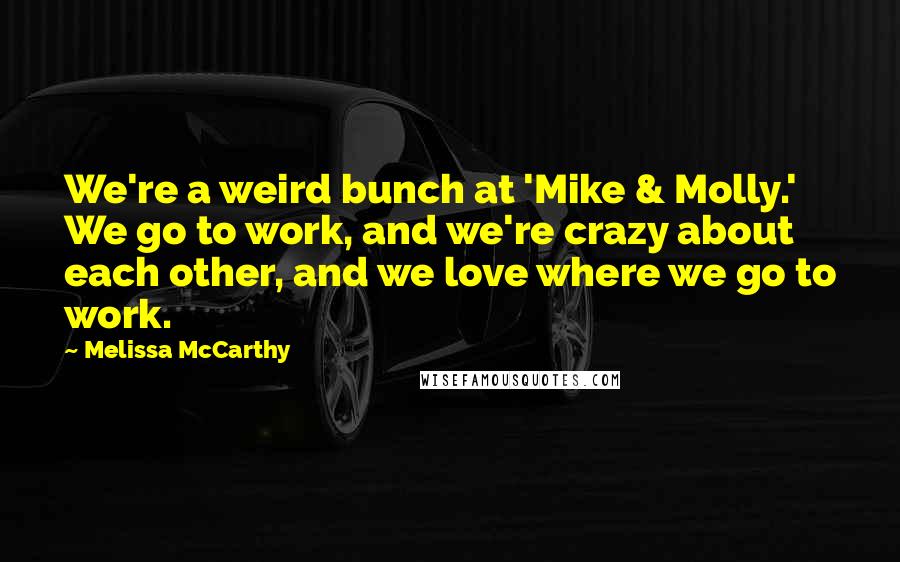 Melissa McCarthy Quotes: We're a weird bunch at 'Mike & Molly.' We go to work, and we're crazy about each other, and we love where we go to work.