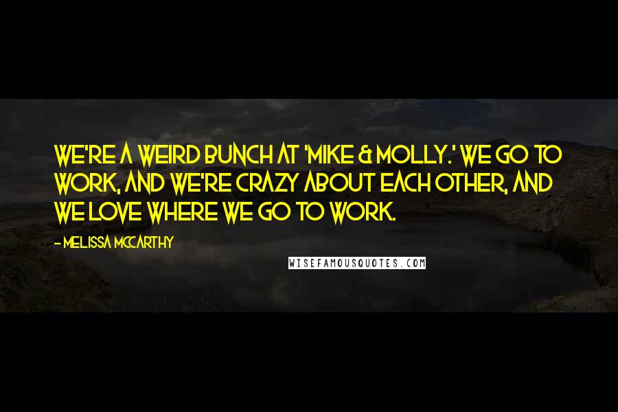 Melissa McCarthy Quotes: We're a weird bunch at 'Mike & Molly.' We go to work, and we're crazy about each other, and we love where we go to work.