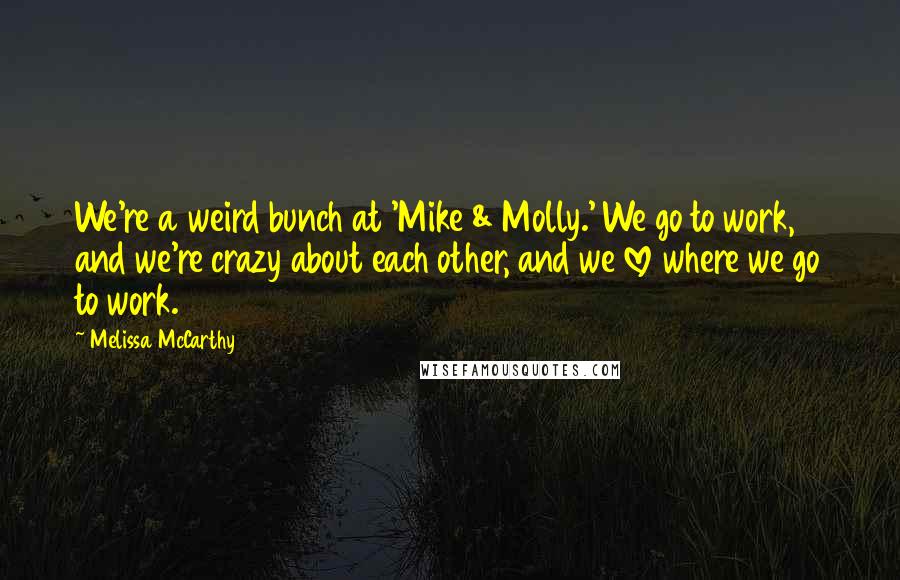 Melissa McCarthy Quotes: We're a weird bunch at 'Mike & Molly.' We go to work, and we're crazy about each other, and we love where we go to work.