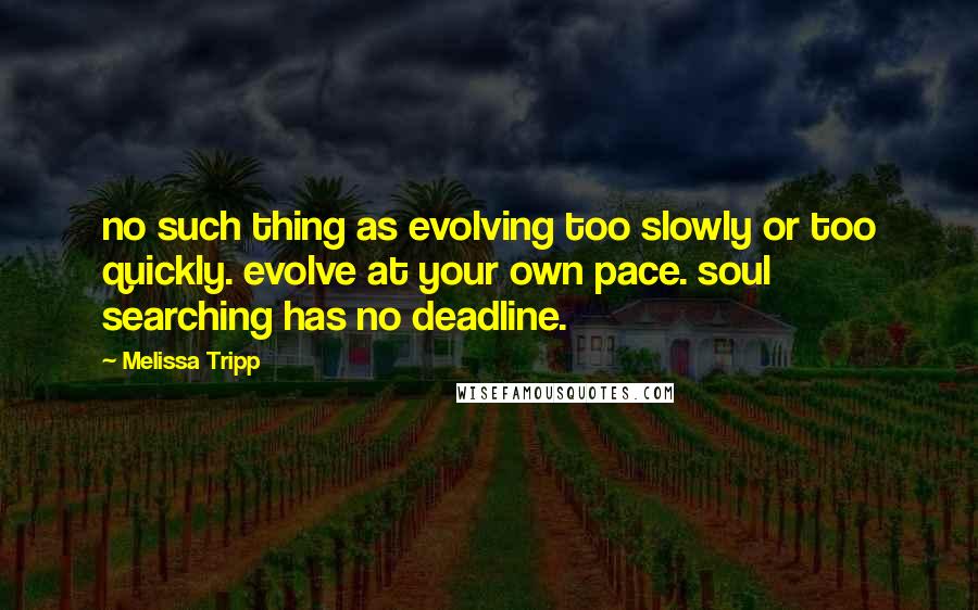 Melissa Tripp Quotes: no such thing as evolving too slowly or too quickly. evolve at your own pace. soul searching has no deadline.