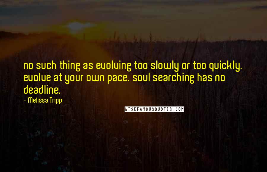 Melissa Tripp Quotes: no such thing as evolving too slowly or too quickly. evolve at your own pace. soul searching has no deadline.