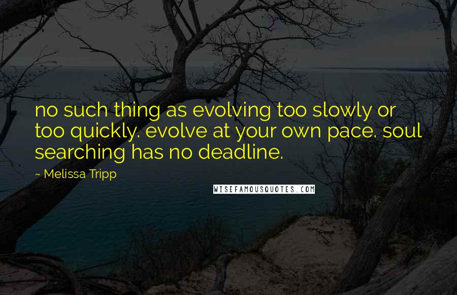 Melissa Tripp Quotes: no such thing as evolving too slowly or too quickly. evolve at your own pace. soul searching has no deadline.