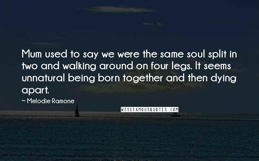 Melodie Ramone Quotes: Mum used to say we were the same soul split in two and walking around on four legs. It seems unnatural being born together and then dying apart.
