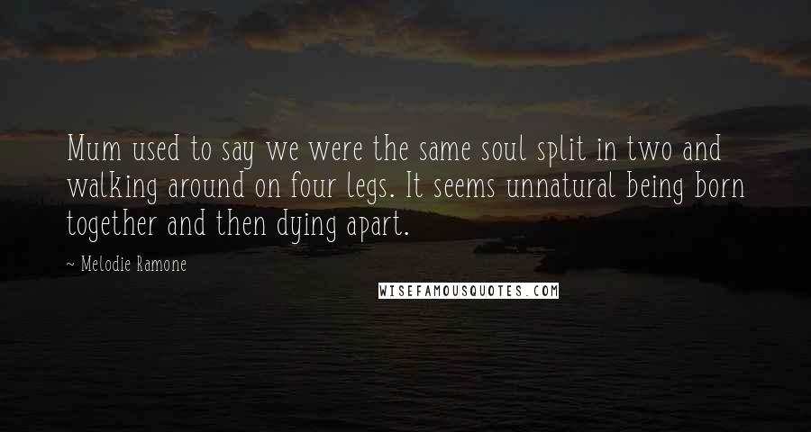 Melodie Ramone Quotes: Mum used to say we were the same soul split in two and walking around on four legs. It seems unnatural being born together and then dying apart.