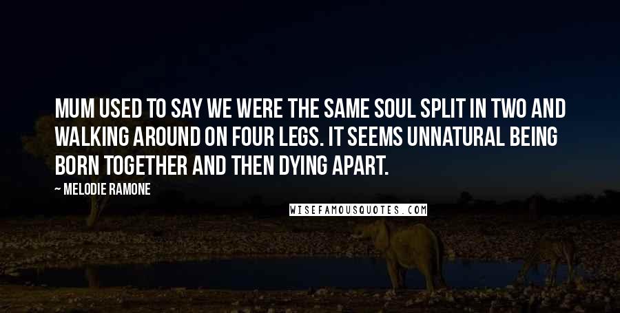Melodie Ramone Quotes: Mum used to say we were the same soul split in two and walking around on four legs. It seems unnatural being born together and then dying apart.
