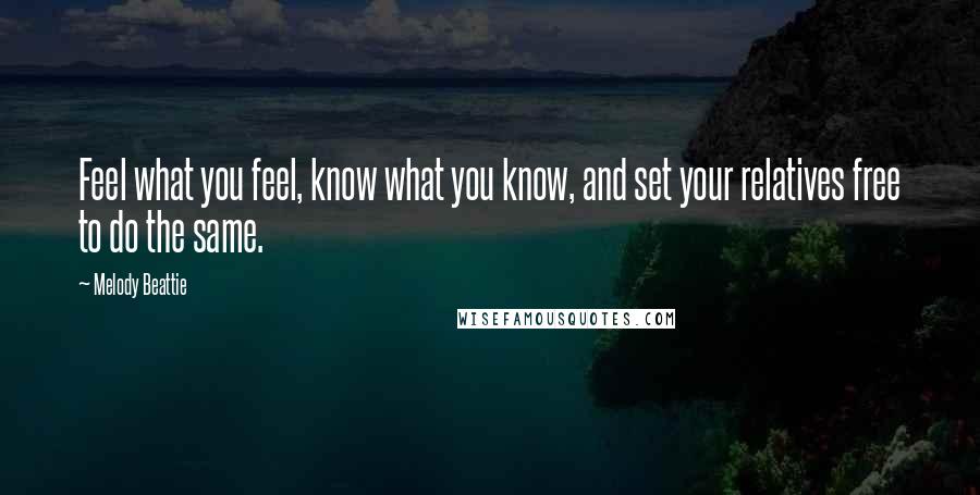 Melody Beattie Quotes: Feel what you feel, know what you know, and set your relatives free to do the same.