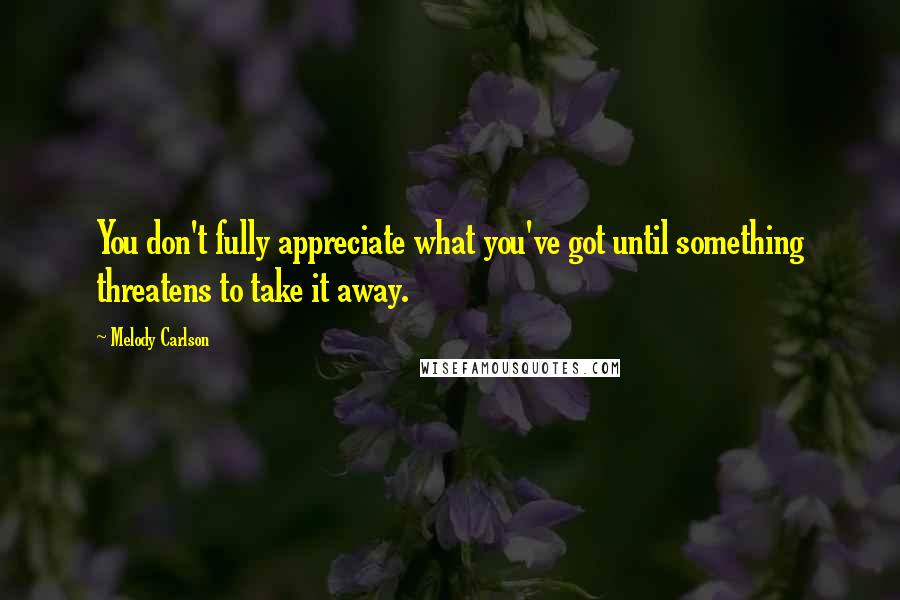 Melody Carlson Quotes: You don't fully appreciate what you've got until something threatens to take it away.