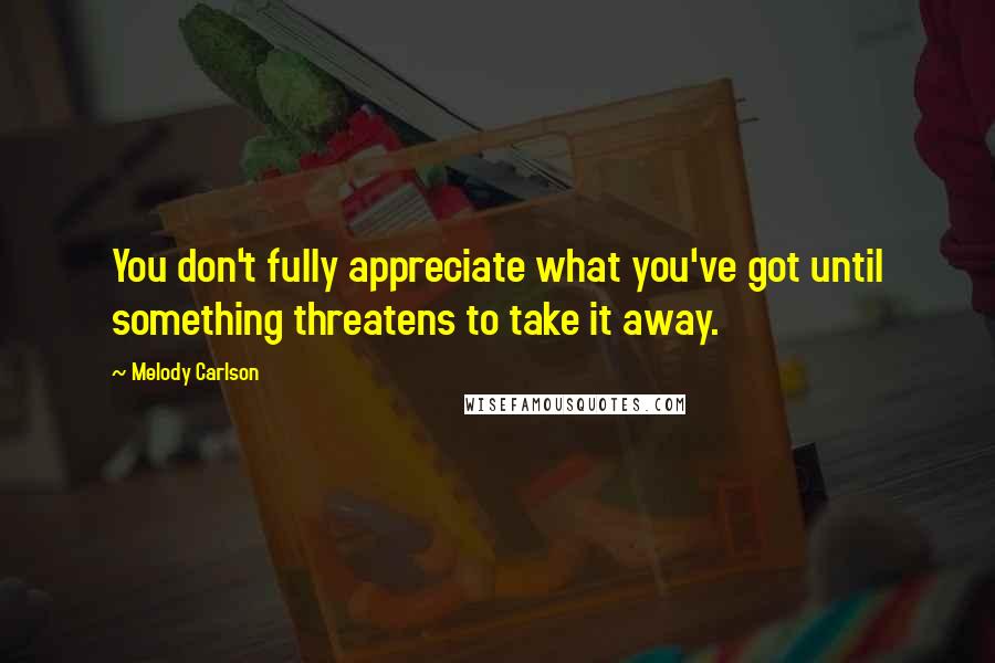Melody Carlson Quotes: You don't fully appreciate what you've got until something threatens to take it away.