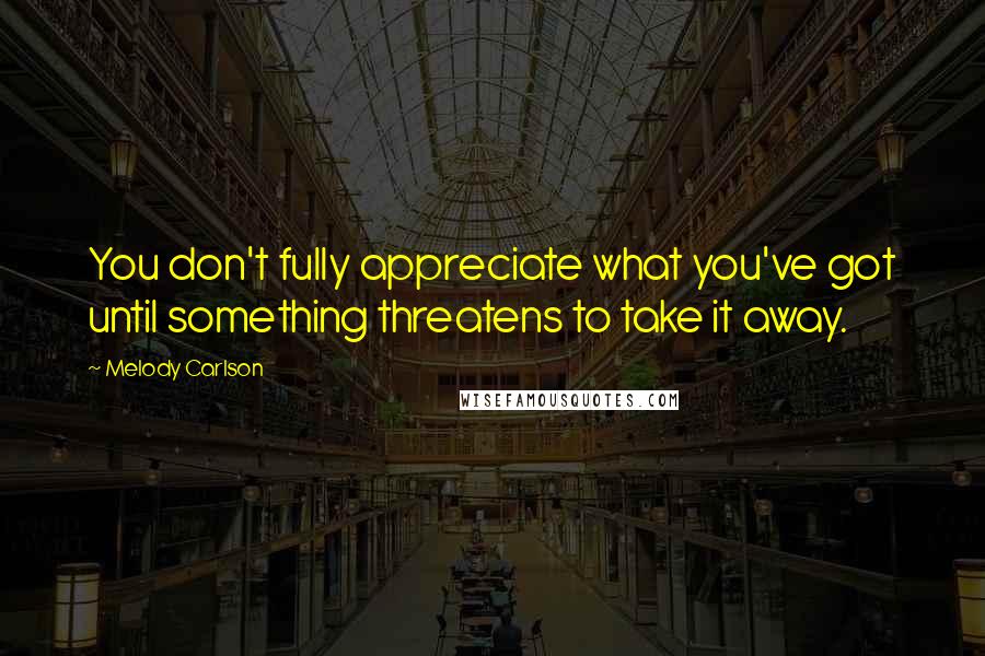 Melody Carlson Quotes: You don't fully appreciate what you've got until something threatens to take it away.