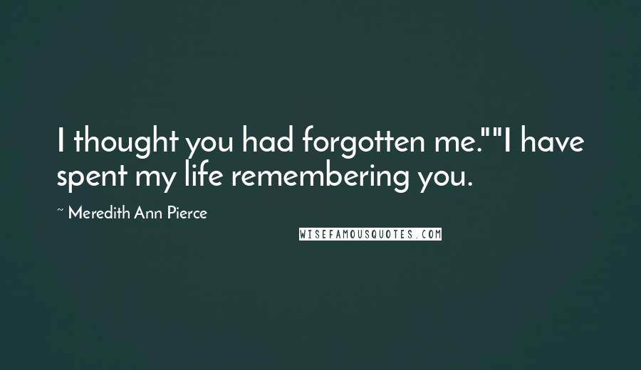 Meredith Ann Pierce Quotes: I thought you had forgotten me.""I have spent my life remembering you.