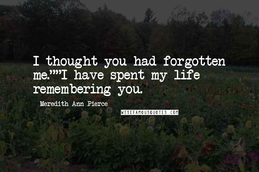 Meredith Ann Pierce Quotes: I thought you had forgotten me.""I have spent my life remembering you.
