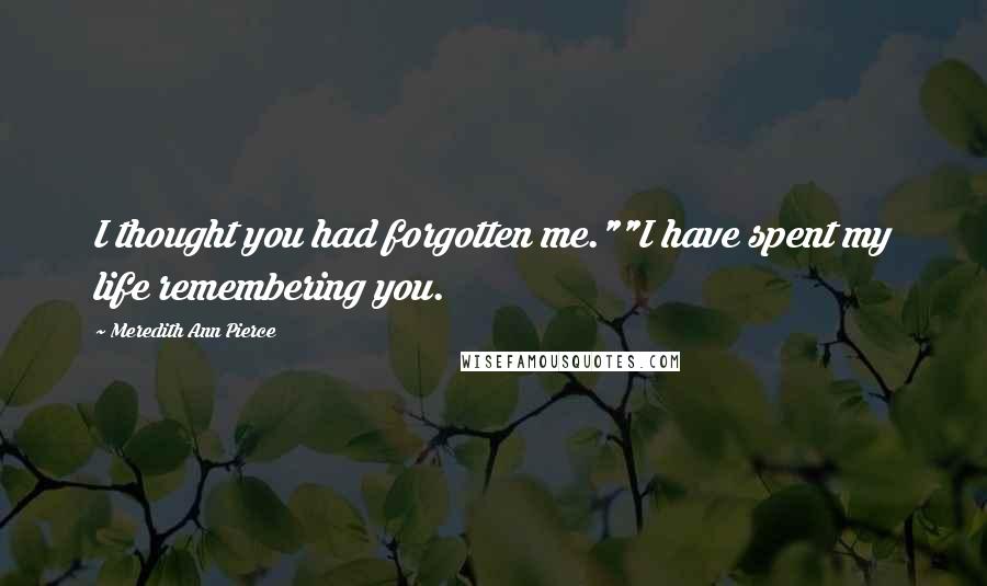 Meredith Ann Pierce Quotes: I thought you had forgotten me.""I have spent my life remembering you.