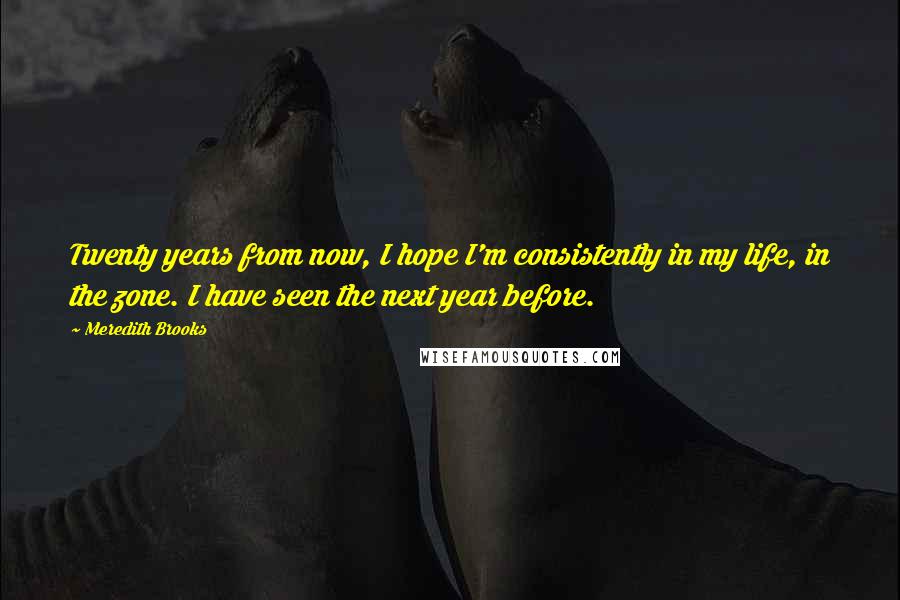 Meredith Brooks Quotes: Twenty years from now, I hope I'm consistently in my life, in the zone. I have seen the next year before.